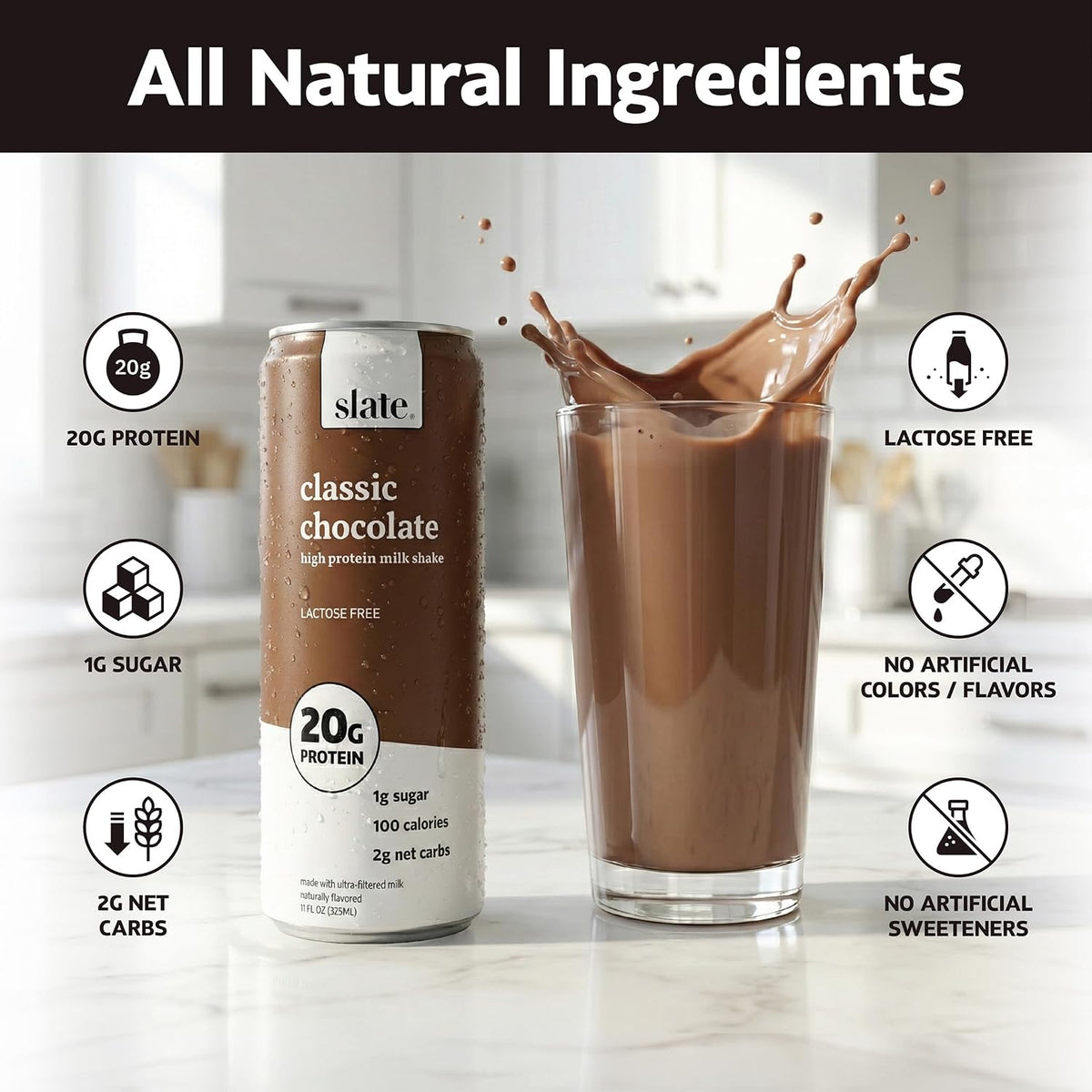 Slate Milk - High Protein Milk Shake - Core Variety Pack - Classic Chocolate, Dark Chocolate, French Vanilla - Lactose Free, 20g Protein, 1g Sugar, 100 Calories, 1-2g Net Carbs - 11 fl oz, 12 Cans