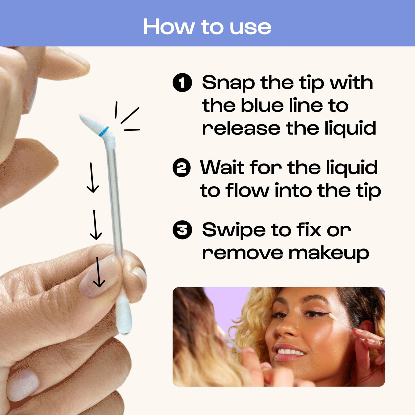 Alleyoop Cotton Swabs for Makeup, Tip Off Liquid-Filled Makeup Removing Swabs (24 Count, 3 Pack) - Easy-To-Use & Space Saving Makeup Remover - Disposable Cotton Tips for Eye, Lip, Eyebrow, & Eyeshadow