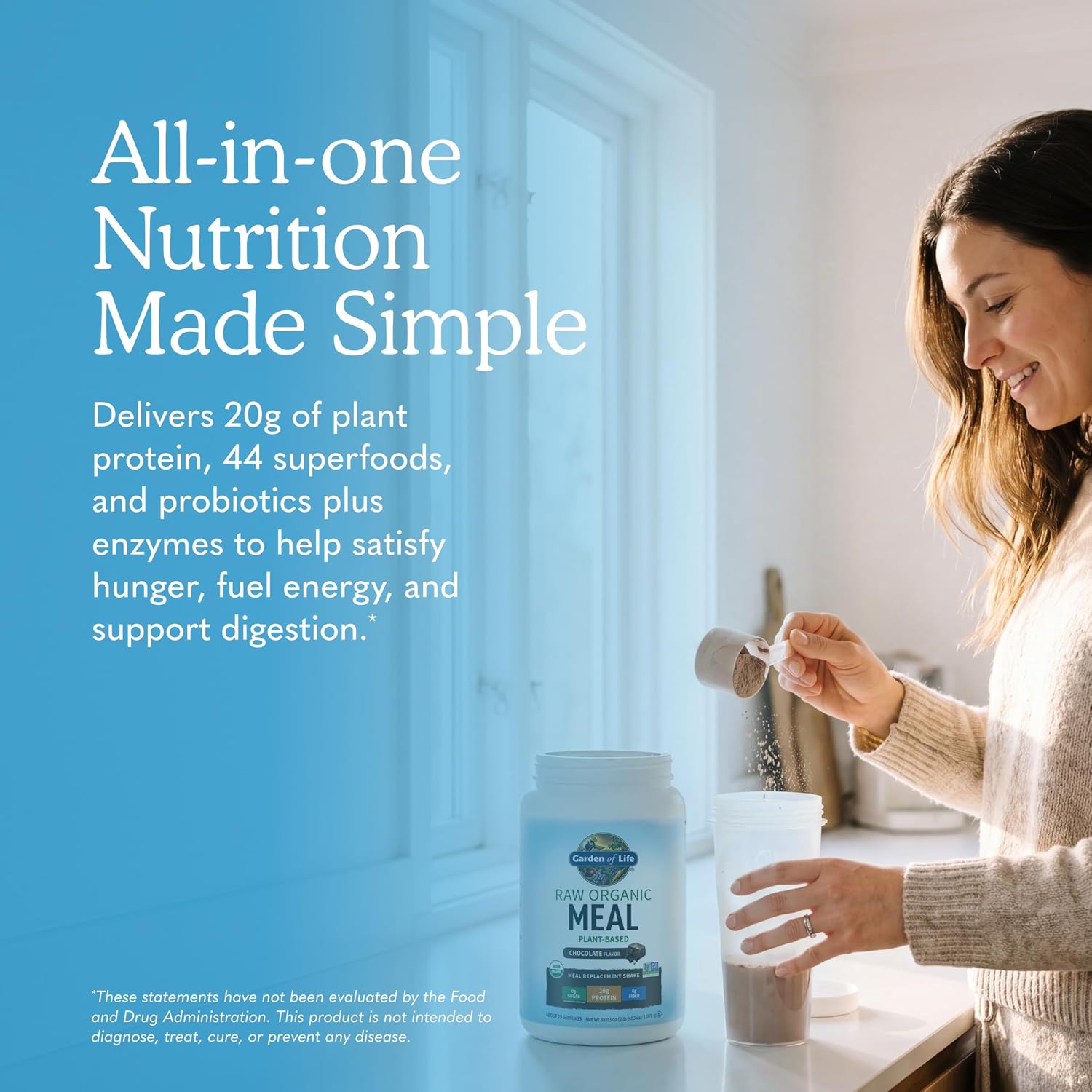 Garden of Life Raw Organic Meal Protein Powder, Chocolate, 28 Servings | Raw Organic, with Plant Based Pea Protein, Sprouts, Greens, Probiotics, Dairy Free 28 Servings