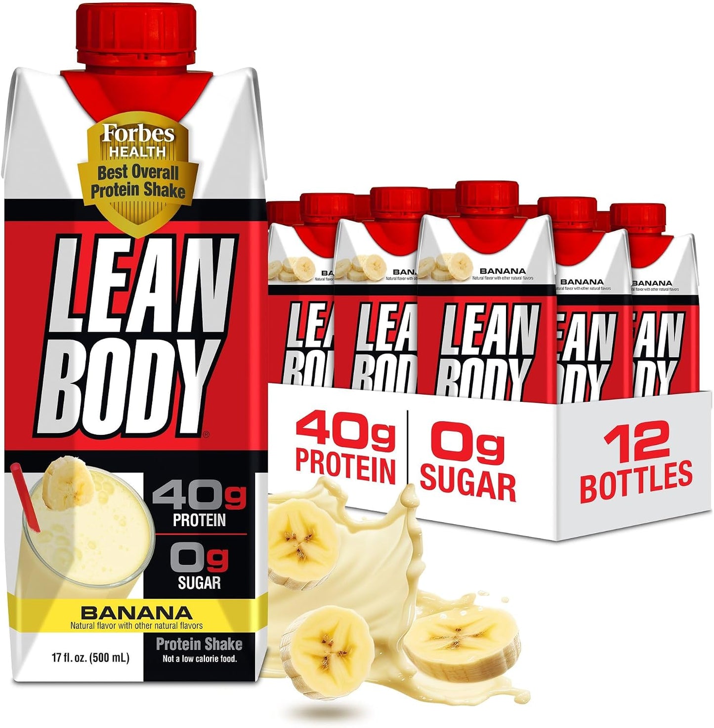 Labrada Lean Body Ready-to-Drink Banana Protein Shake,40g Protein,Whey Blend,0 Sugar,Gluten Free,22 Vitamins & Minerals,17 Ounce (Recyclable Carton & Lid - Pack of 12) LABRADA