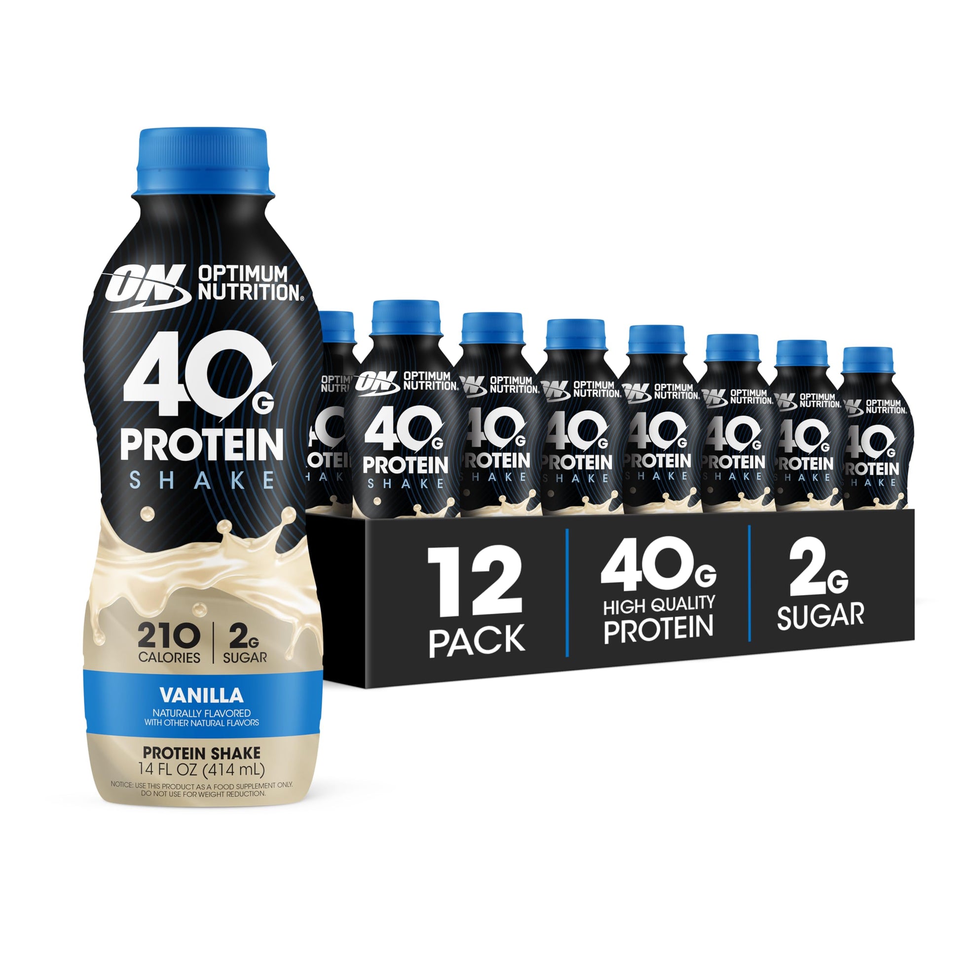 Optimum Nutrition 40g Protein Shake, Chocolate, 14 Fl Oz, 12 Ct | Naturally Flavored, On The Go Complete Protein Drink, Supports Muscle Recovery, 40g of Protein per Serving, Gluten Free