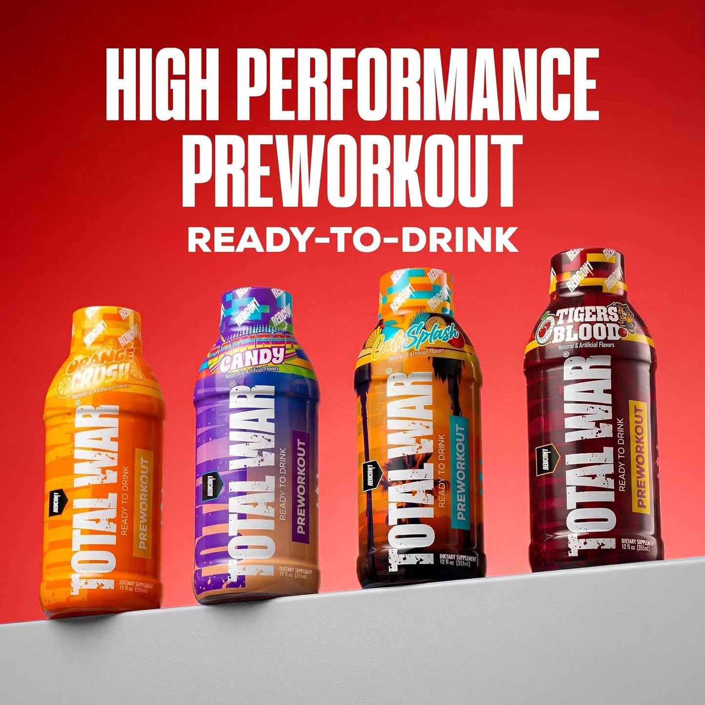 REDCON1 Total War Ready to Drink Pre Workout | Baja Bomb | 365mg Caffeine + Citrulline Malate + Beta Alanine | Zero Sugar (12 Pack)